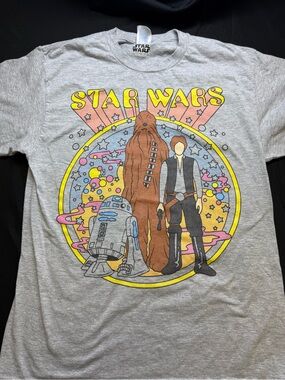 Port and Company Gray Star Wars Retro Chewbacca, Han Solo & R2-D2 Graphic Tee